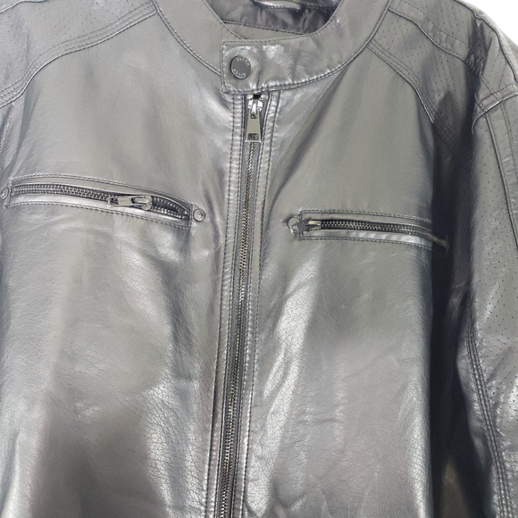 Men's Black Rivet faux vegan leather moto jacket - Picture 5 of 7